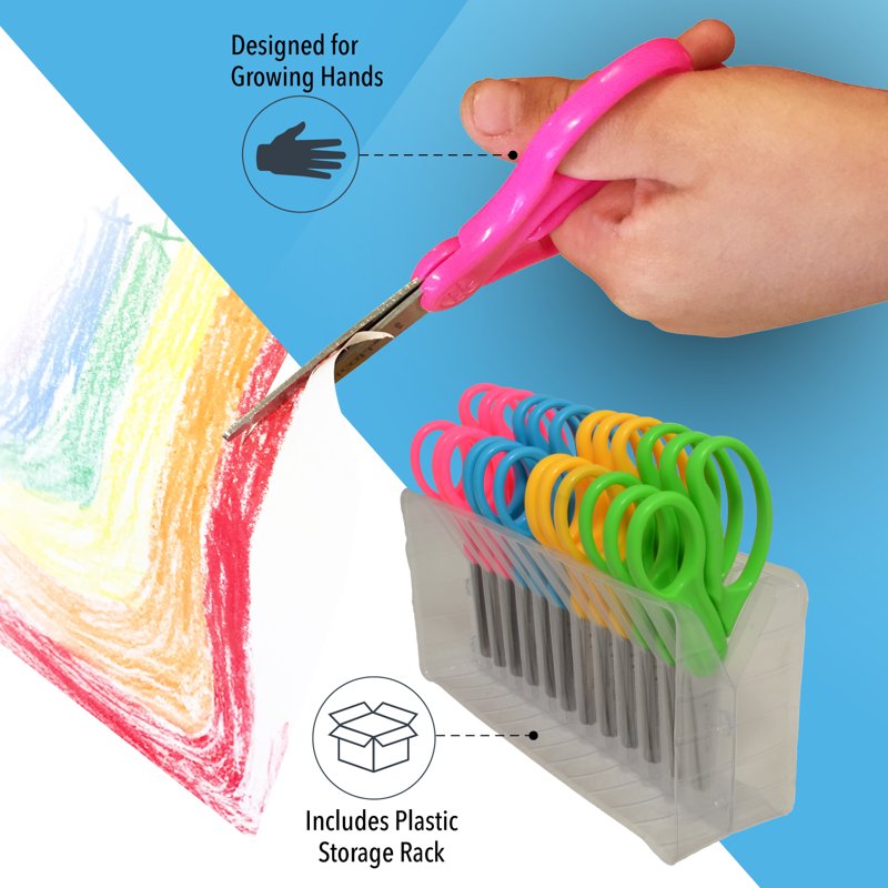 Kids Safety Scissors 5 Inch Blunt Tip Set for Children Classroom Crafting