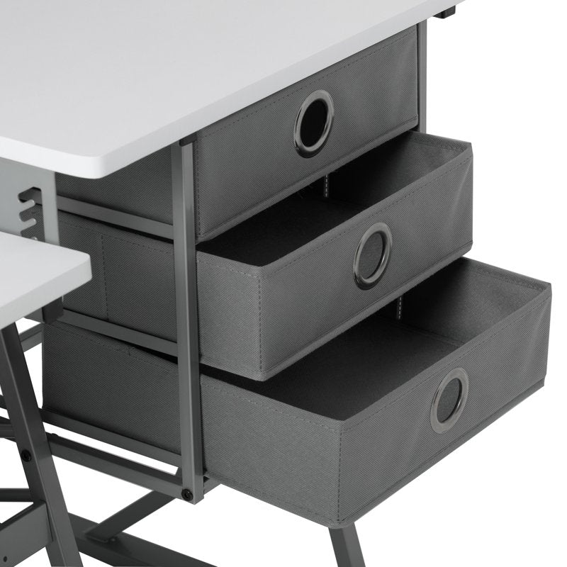 Large Sewing Machine Table with Storage, Adjustable Shelf & Foldable Side Shelf