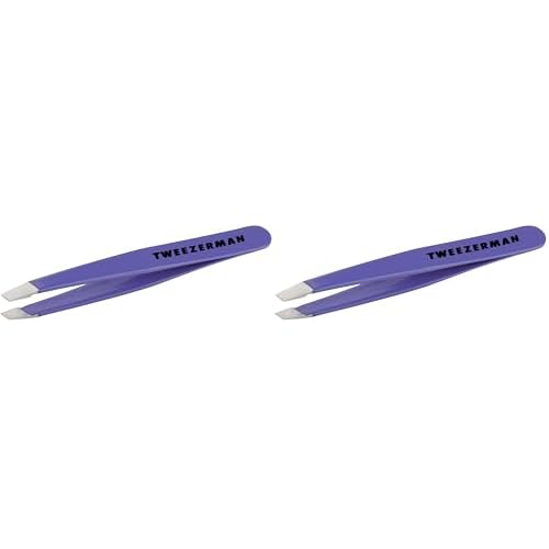 Tweezerman Mini Slant Travel Tweezers For Eyebrows,Travel Tweezers for Eyebrows,Facial Hair (Blooming Lilac),(Pack of 2)