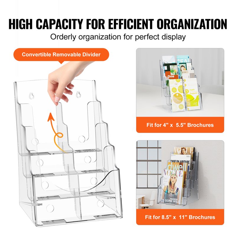 Acrylic Brochure Rack 4-Tier Display Stand for Flyers and Booklets