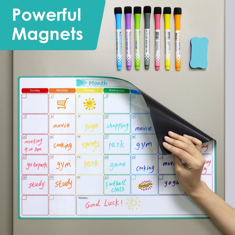 Magnetic Whiteboard Calendar - Fridge Planner for Family Organization