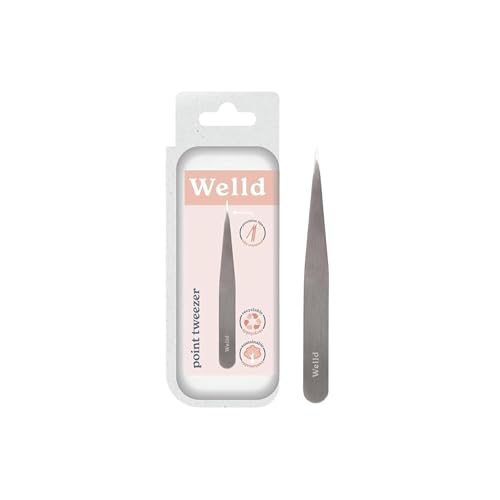 Welld Point Tweezer, Professional Precision Point Tip, Removal of Fine, Hard-to-Grab Individual Hairs, Remves Ingrown Hairs, Plucks Eyebrows & Mustaches, Stainless Steel, For Men and Women, 1 Count
