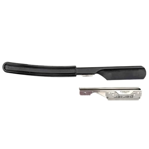 Parker Director Black Non-Folding Straight Barber Razor ? Japanese-Style Razor with Stainless Steel Arm, Blade Protector Cap & Ergonomic Non-Slip Handle ? Ideal for Professionals - 5 Blades Included