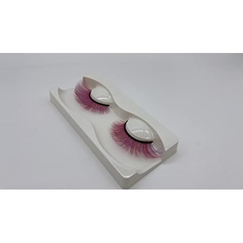 Alluring Synthetick Mink Lashes Reusable 3D Strip False Eyelashes Hand-made Cat-Eye, Fun Color Lashes - DARK PINK mixed w/Purple/Orange