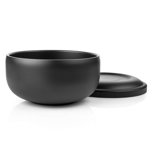 QSHAVE Stainless Steel Shaving Bowl with Lid 4 Inch Diameter Large Deep Size Matte Black Chrome Coating