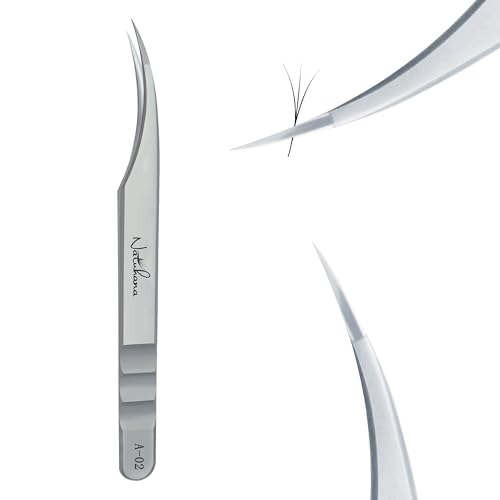 High Precision Lash Tweezers for Individual and Volume Eyelash Extensions Premium Stainless Steel Curved Fiber Tip Professional Isolation Tweezer