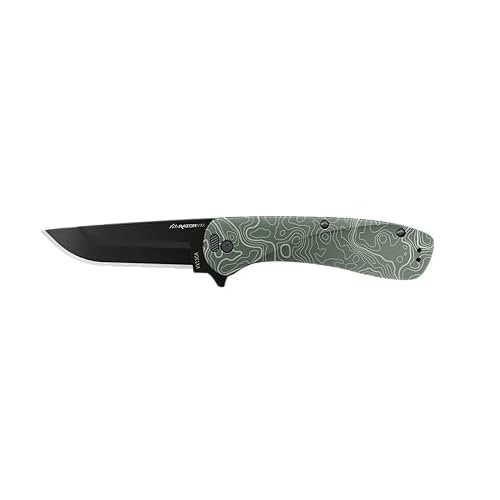 OUTDOOR EDGE RAZOR VX1 | Topo Map Etching | Replaceable Blade EDC Folding Pocket Knife | 3" Stainless Blade, Green Anodized Aluminum Handle, Reversible Pocket Clip | Cool Knife for Men
