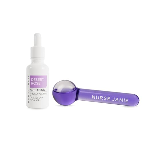 Nurse Jamie GlowGlobe Kit ? Cooling Face & Eye Massage Tool + Desert Rose Anti-Aging Oil ? Depuffing Roller & Hydrating Skincare Duo for Radiant, Revitalized Skin