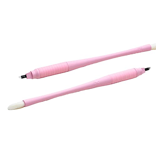 Mellie¡¯s Signature Microblading Pen ? Pack of 10 Disposable Eyebrow Tattoo Pens | Sterilized Blades C14 .18mm | Rubber Grip & Pigment Sponge | Professional Brow Tool (Pink)