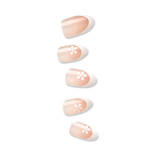 KISS imPRESS No Glue Mani Press On Nails, French, 'Fearless', Light Neutral + White Tip French, Medium, Almond Shape, Includes 30 Nails, Prep Pad, Instructions Sheet, 1 Manicure Stick, 1 Mini File