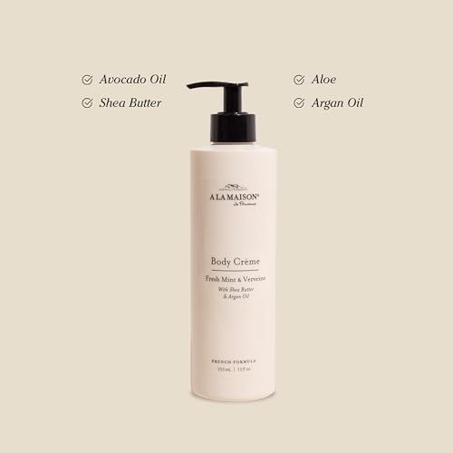 A LA MAISON Body Cr?me ? Fresh Mint & Verveine ? Shea Butter Body Lotion with Argan & Avocado Oils ? Rich, Nourishing French Formula for Dry Skin ? 12 oz ? Amber Collection