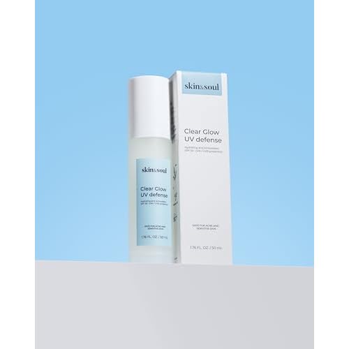 Skin & Soul Clear Glow UV Defense SPF 50 ? Clear, Lightweight, Hydrating Sunscreen with Vitamin C & Antioxidants, Dewy Glow Finish, Acne-Safe for Sensitive Skin, Broad Spectrum SPF, 1 fl oz (30 mL)