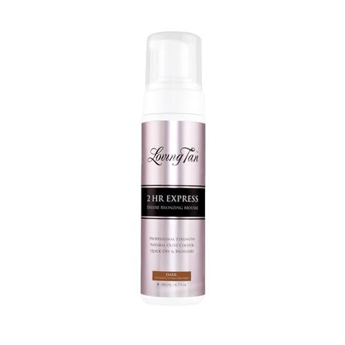 Loving Tan 2 HR Express Self Tanning Mousse, Dark - Streak Free, Natural, Professional Quality - 5+ Sunless Self Tanner Applications per Bottle, Cruelty Free, Naturally Derived DHA - 6.7 FL Oz