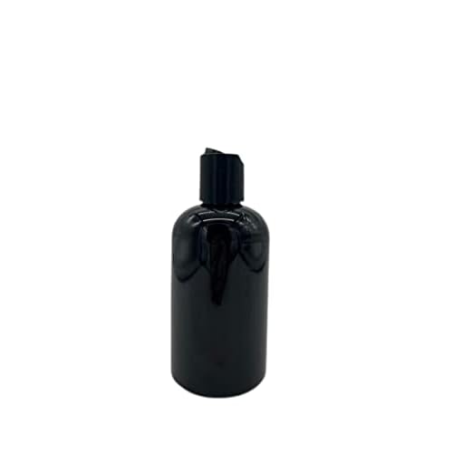 Natural Farms 8 oz Black Boston Plastic Bottles -12 Pack Empty Bottle Refillable - BPA Free - Essential Oils - Aromatherapy | Black Press Down Disc Cap - Made in the USA