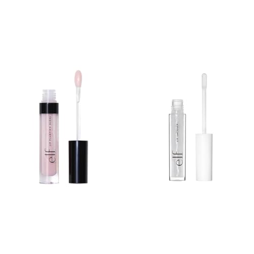 e.l.f. Lip Plumping Gloss, 0.09 Fl Oz & Lip Lacquer, 0.08 Fl Oz - Pink Paloma & Bubbles Lip Color Duo