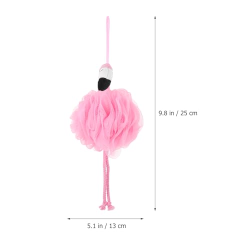 Pink Flamingo Bathing Ball Mesh Pouf Sponge with Hanging String Exfoliating Shower Scrubber for Daily Bathing and Travel 9.84 X 6.29 X 5.11 Inches