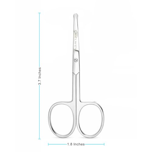 Rounded Stainless Steel Small Facial Hair Scissors, 3.7 Inches - Rounded Tip Scissors for Nose Hair, Mustache, Beard, Eyebrows, Eyelashes & Baby Nails