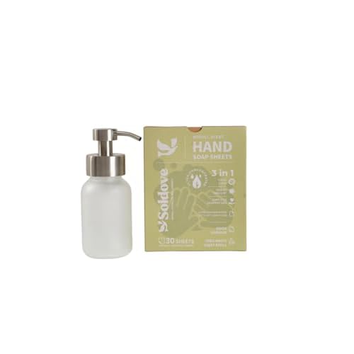 Hand Soap Sheet Bundle ? 1 Pack (30 Sheets Total) + Refillable Glass Dispenser