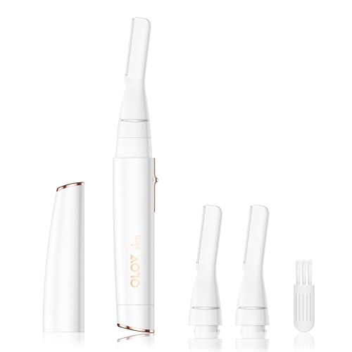 Facial Hair Removal for Women, Painless Eyebrow Trimmer with Pivoting Head, Electric Battery Operated Body Hair Remover with 2 Replaceable Blade for Face Neck Chin Bikini, White