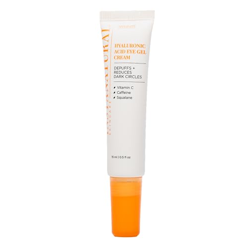 InstaNatural Hyaluronic Acid Eye Gel Cream, Hydrating Under Eye Cream for Women & Men, Decreases Puffiness, Dark Circles and Wrinkles, with Vitamin C, Caffeine, Squalane & Peptides, 0.5 Fl Oz