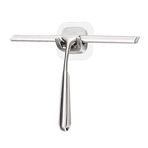 Ettori Shower Mirror Fogless for Shaving with Razor Holder, Shower Squeegee for Glass Doors 10 Inch Window Squeegee
