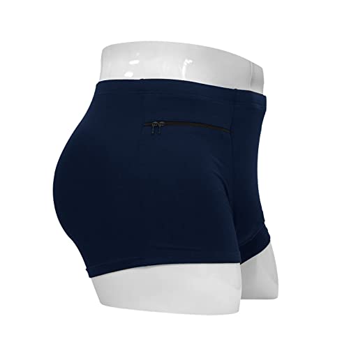 LUEXBOX Pocket Underwear for Men with Secret Hidden Pocket, Travel Boxer Briefs, 4 Packs (Dark Blue)
