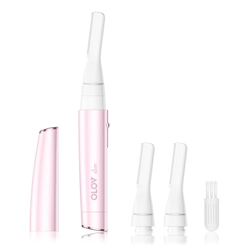 Facial Hair Removal for Women, Painless Eyebrow Trimmer with Pivoting Head, Electric Battery Operated Body Hair Remover with 2 Replaceable Blade for Face Neck Chin Bikini, Pink