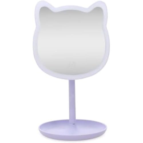 Puurrfect Mirror Gifts, Cute Cat Ears Shape Mirrors Makeup with LED Lights Touch Control (Violet) Purple. Smart Touch.