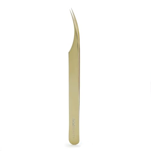 Flirt Curved Isolation Lash Tweezer by SoCal Beauty | Gold Professional Eyelash Tweezer for Eyelash Extensions, Hand-Tested with MM Guide ? Lash Artist¡¯s Favorite Precision Eyelash Applicator