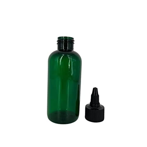 Natural Farms 4 oz Green Boston Plastic Bottles -12 Pack Empty Bottle Refillable - BPA Free - Essential Oils - Aromatherapy | Black Twist Top Cap - Made in the USA