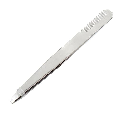 Eyebrow Tweezers with Comb, Stainless Steel Tweezers Comb, Ergonomic Design Makeup Grooming Tool for Eyebrows or Hair, Accurate Clipping, for Untrimmed Eyebrows (silver)