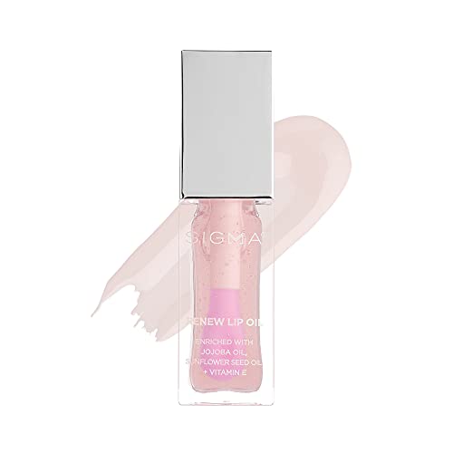 Sigma Beauty Renew Lip Oil ? Tinted Lip Oil with Luxurious High-Shine Color and Long Lasting Hydration for Soft, Supple Lips, Non Sticky Lips Oil with Nourishing Antioxidants (Hush, Clear Pink Sheen)