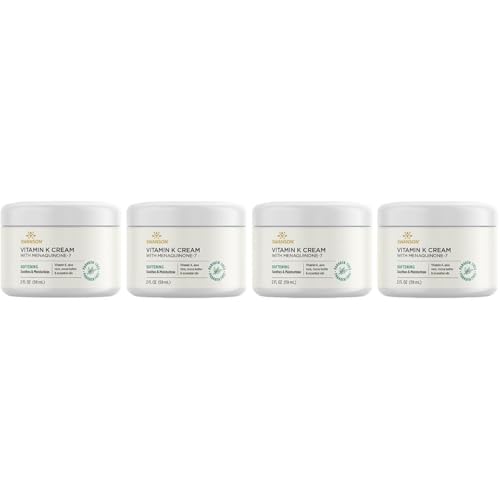 Swanson Vitamin K Cream with Menaquinone-7 - Eye Cream to Help Minimize the Appearance of Dark Circles Under the Eyes, Topical Cream to Help Nourish and Brighten the Skin, 2 fl oz, 4 Pack