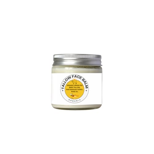 Organic Grass-Fed Beef Tallow-Raw Manuka Honey MGO 263+ Face Balm-Rich in Nutrients, Vitamin A,D and E, Natural Anti-Aging. Rose Fragance from natural Rose extract.