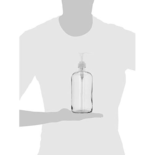 32-Ounce Large Clear Glass Boston Round Bottles w/Natural Color Pumps. Great for Lotions, Soaps,Oils, Sauces - Food Safe and Medical Grade - by kitchentoolz (Pack of 2)