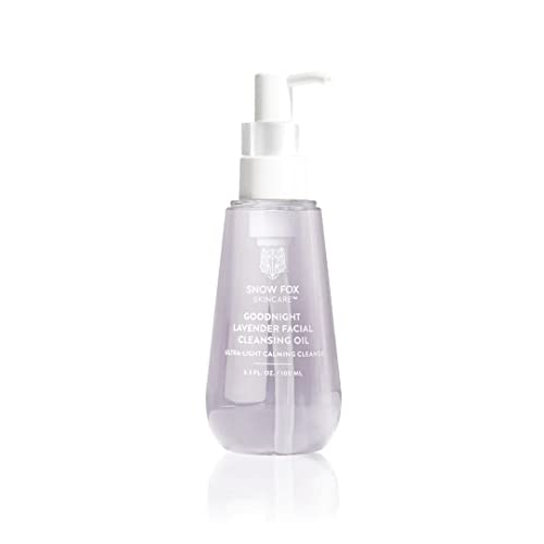 Snow Fox Skin Care Goodnight Lavender Facial Cleansing Oil ? 2-in-1 Makeup Remover & Cleanser with French Lavender, Coconut Oil and Camellia ? Removes Eye Makeup ? Gentle, Non-Drying ? 3.3oz