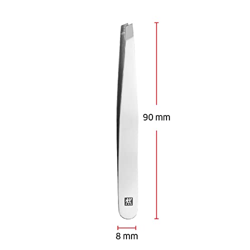 ZWILLING Slant Tweezer (plucking eyebrows, removing splinters, hand-finished, roughened tips), Polished, Silver, 3.5 inch