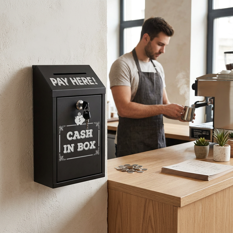 Metal Donation Box with Key Lock Wall Mount Rustproof Suggestion Box