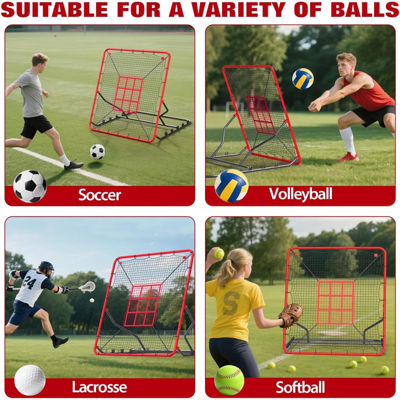 Baseball Rebounder Net 4x4.5 ft Heavy Duty Training Bounce Back Net with Adjustable Angles