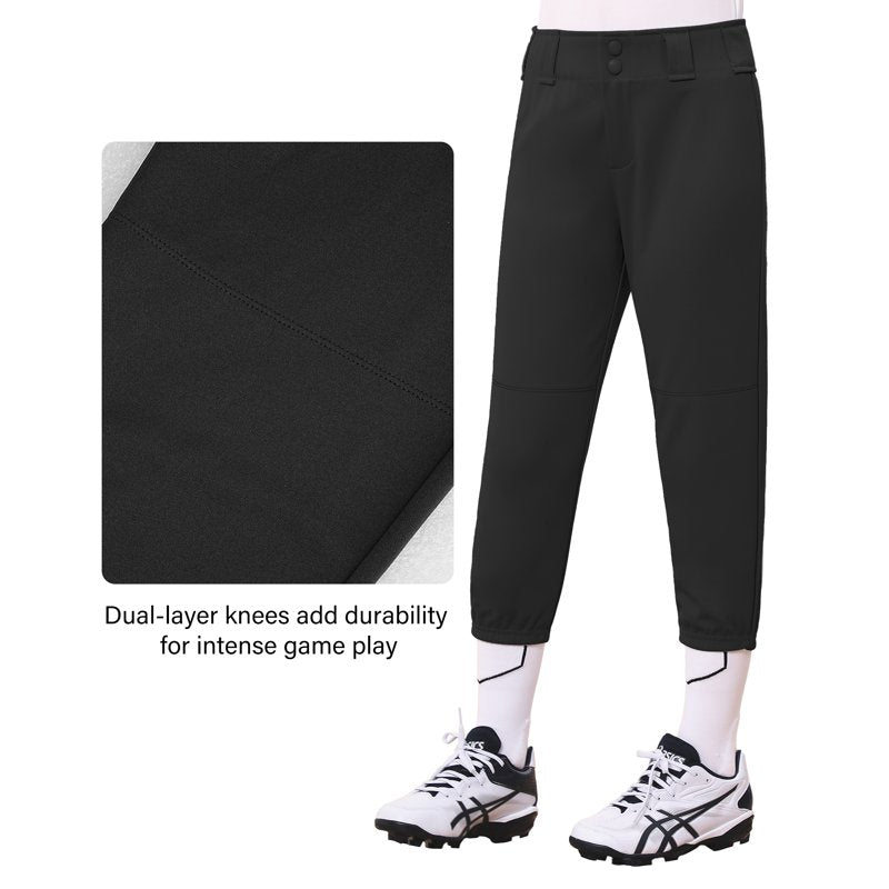 Youth Baseball Pants Kids Softball Trousers Low Rise Tournament Fastpitch Black