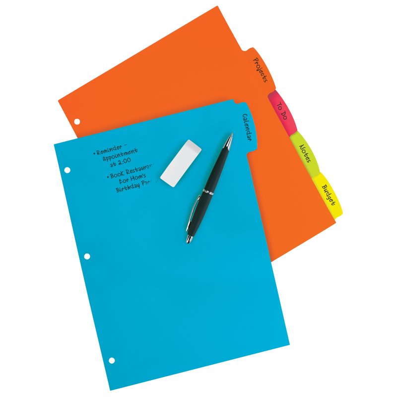 Big Tab Write & Erase Plastic Dividers - Reusable Multi-Color Binder Sections