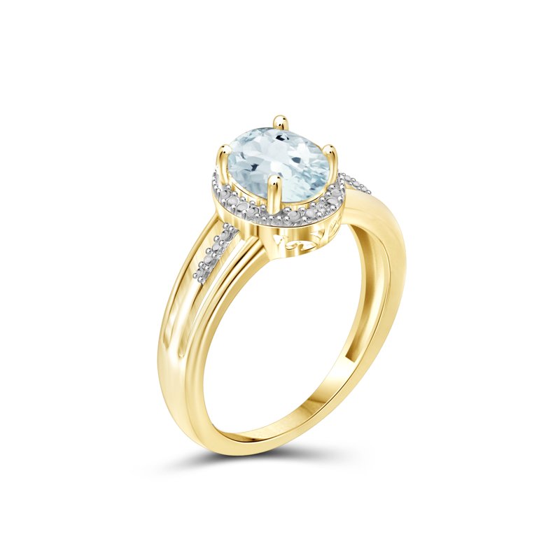 14K Gold Over Silver Aquamarine & Diamond Accent Ring - All Sizes