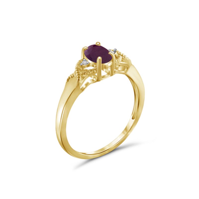 Genuine 0.50 Carat Ruby Ring with White Diamonds in 14K Gold Plated Silver