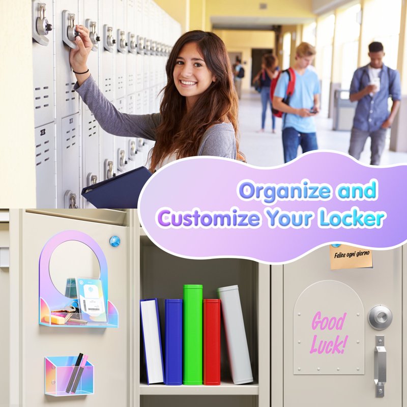 Magnetic Locker Accessories Set with Mirror, Dry Erase Board, Pen Holder & Magnets