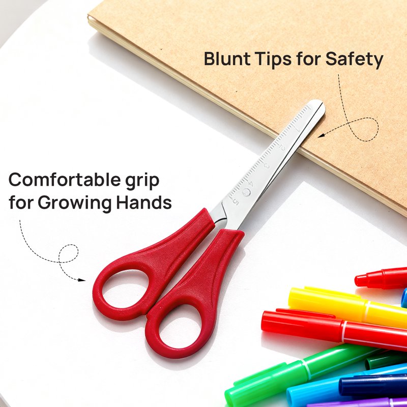 100 Pack Safety Scissors 5" Blunt Tip with Scale for Classroom Craft