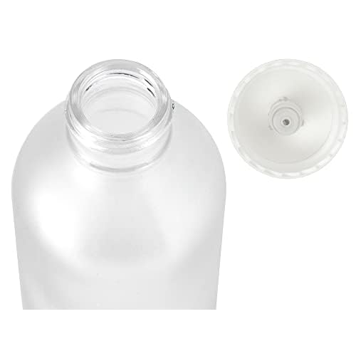 JUVITUS 4 oz / 120 ml Frosted Clear Glass Boston Round Bottle with White Treatment Pump BPA Free Refillable Empty Storage Containers (6 Pack)