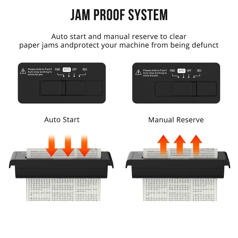 Portable 6-Sheet Strip Cut Paper Shredder with Extendable Support Arm - Jam Proof, Overheat Protection, Compact Home Office Use