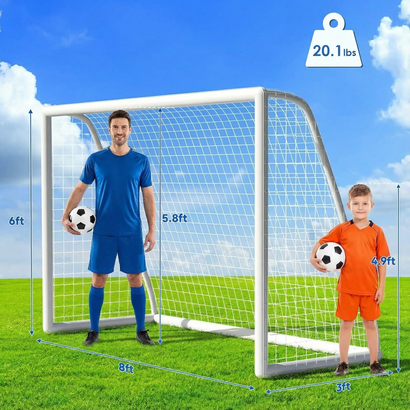 LIFERUN 8x6 ft Soccer Goal Net Set (2 Nets) with Carry Bag, UPVC Frame, Weatherproof – Portable for Backyard