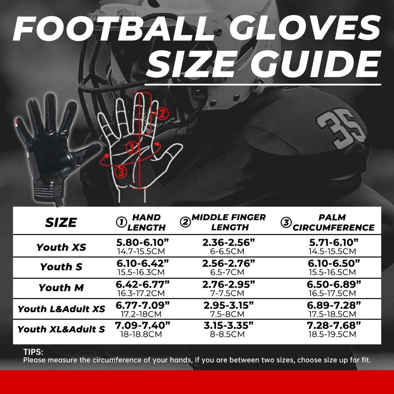 Youth Football Gloves with Tacky Grip, Breathable Mesh, Adjustable Fit