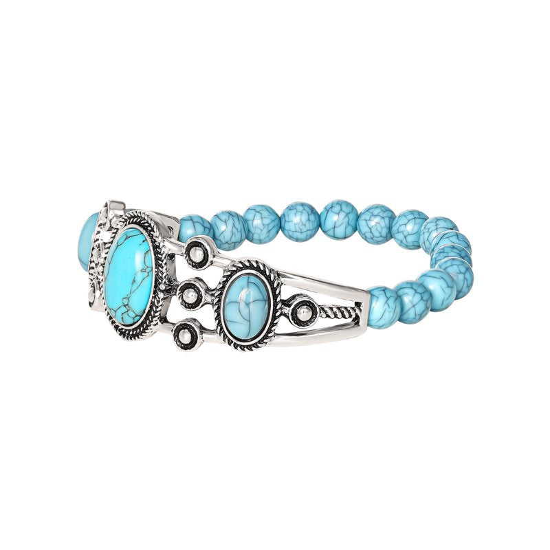 Women's Faux Turquoise Stretch Bracelet - Silver Tone Western Style